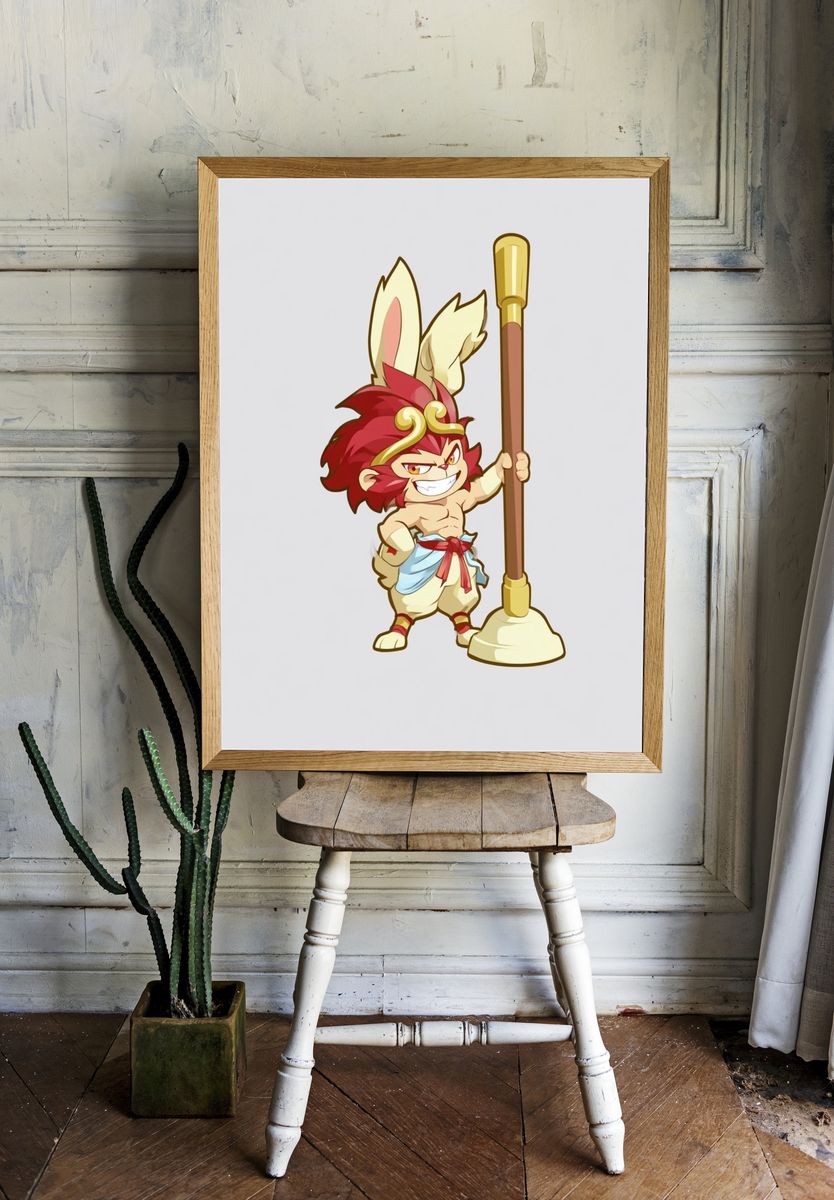 Monkey King Cartoon Illustration Poster. — room view 1