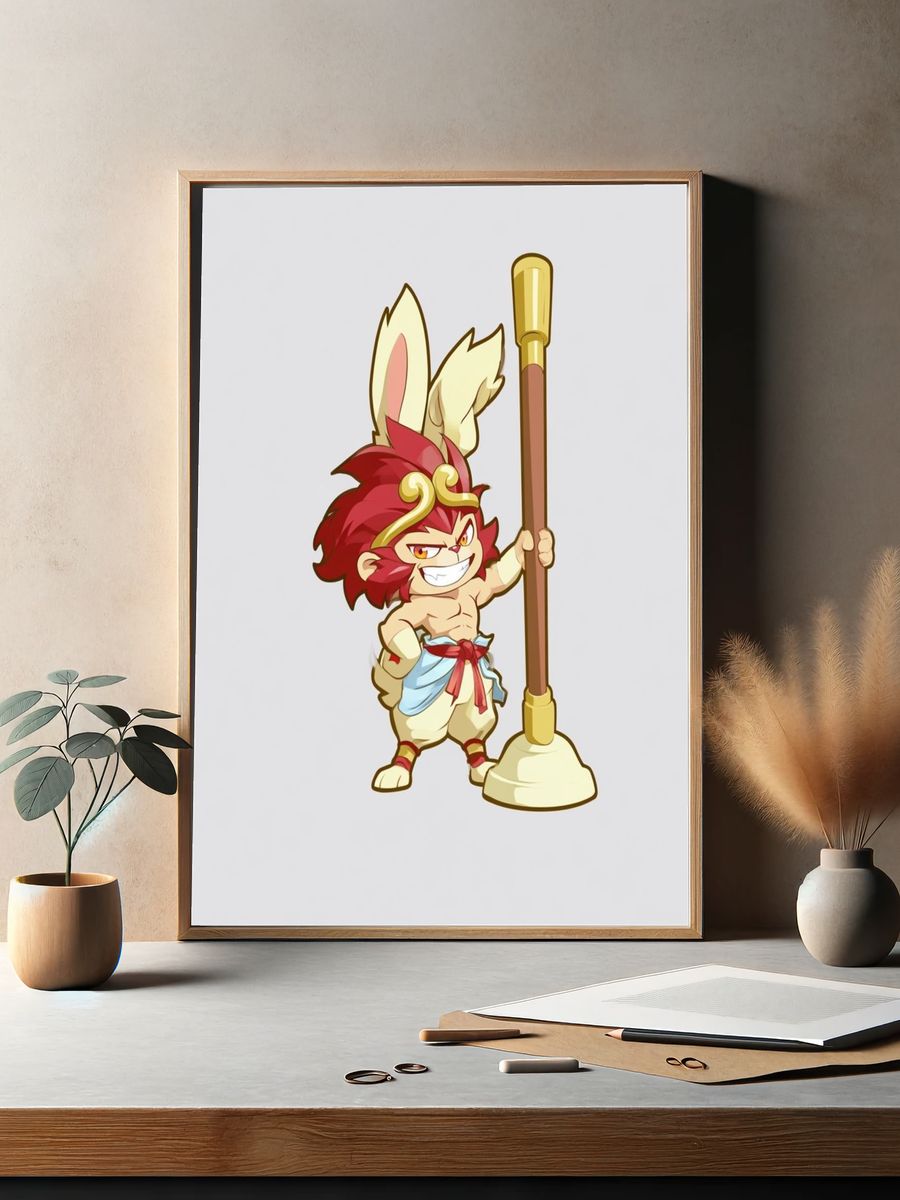Monkey King Cartoon Illustration Poster. — room view 2