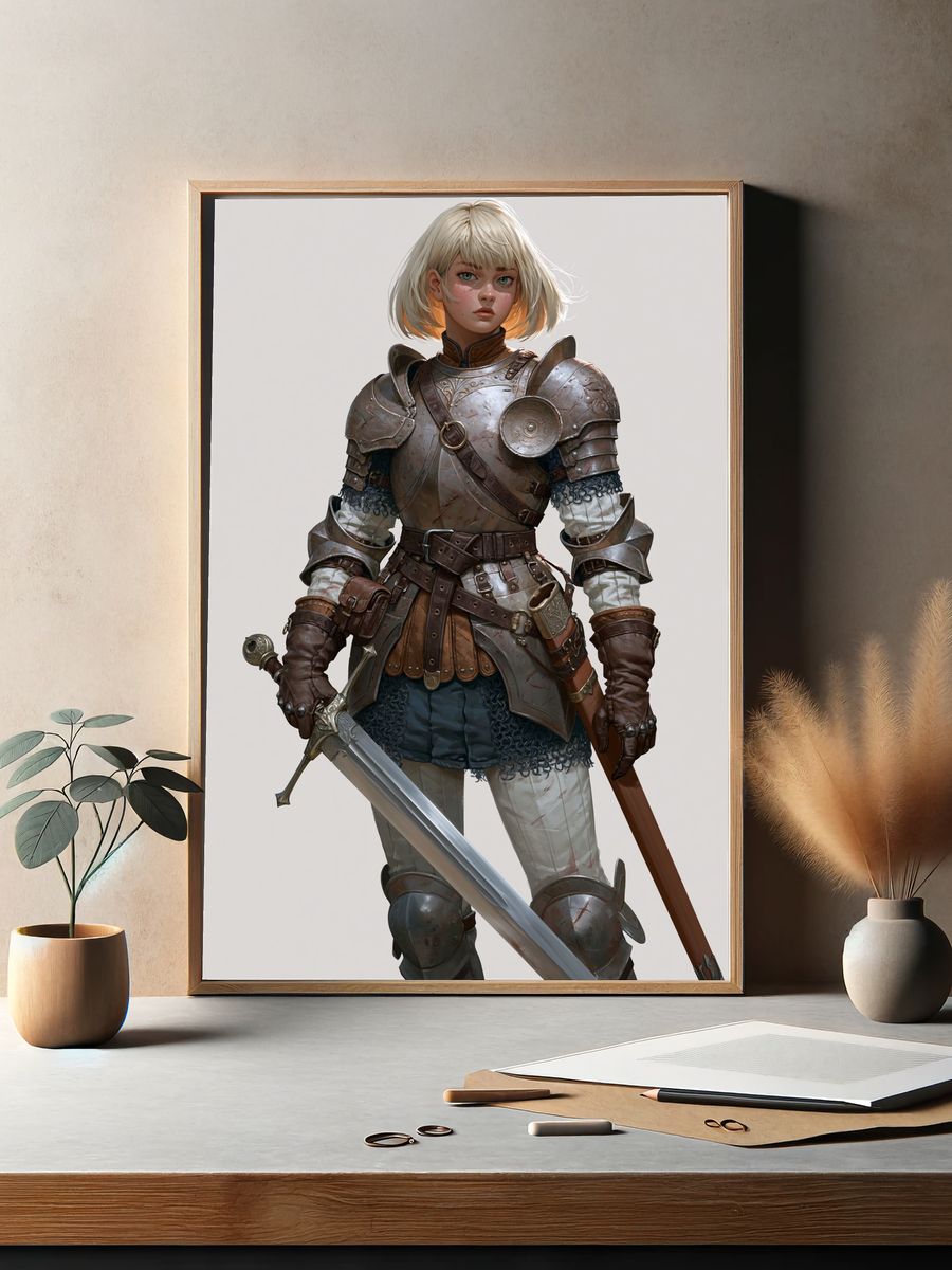 Armored Fantasy Warrior Illustration Poster. — room view 2