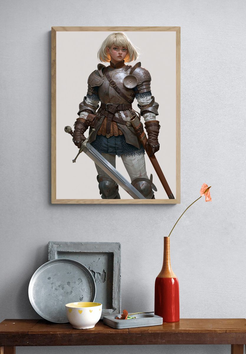 Armored Fantasy Warrior Illustration Poster. — room view 3