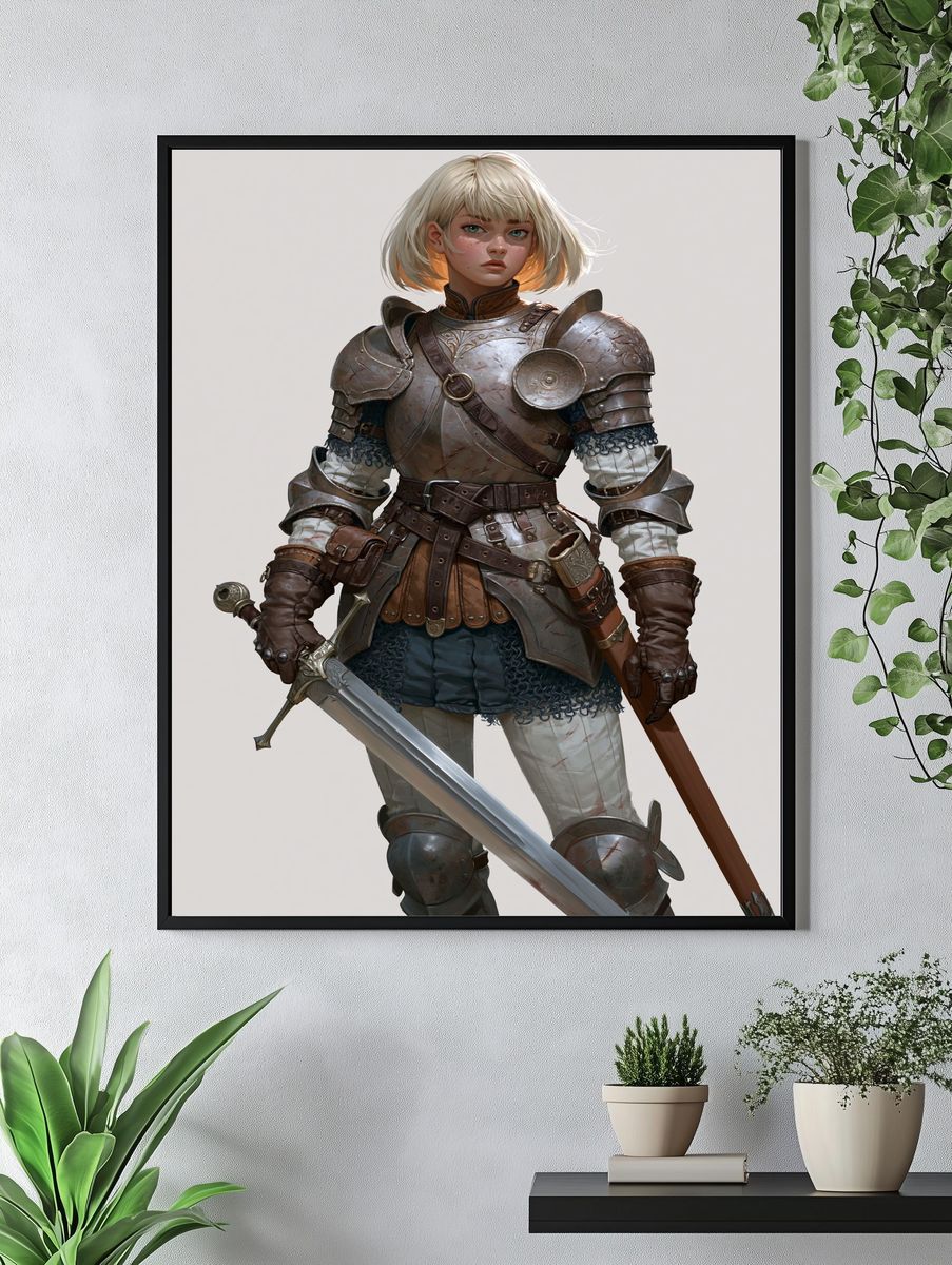 Armored Fantasy Warrior Illustration Poster. — room view 4