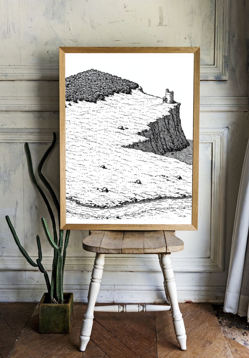 Cliffside Castle Ink Print. — room view 1