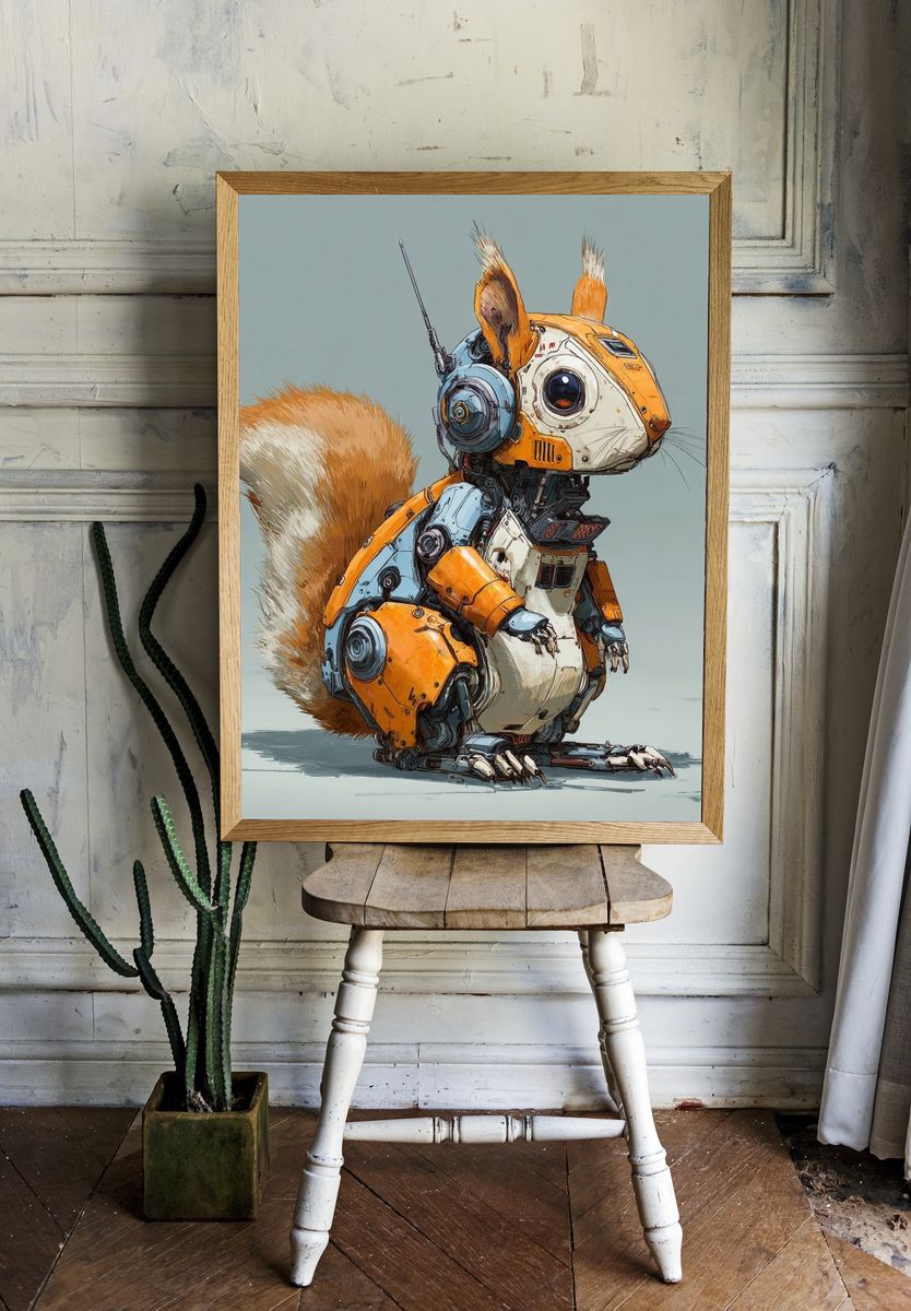 Robot Squirrel Digital Art Poster. — room view 1