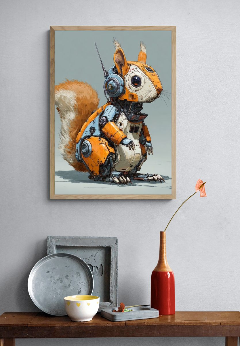 Robot Squirrel Digital Art Poster. — room view 3