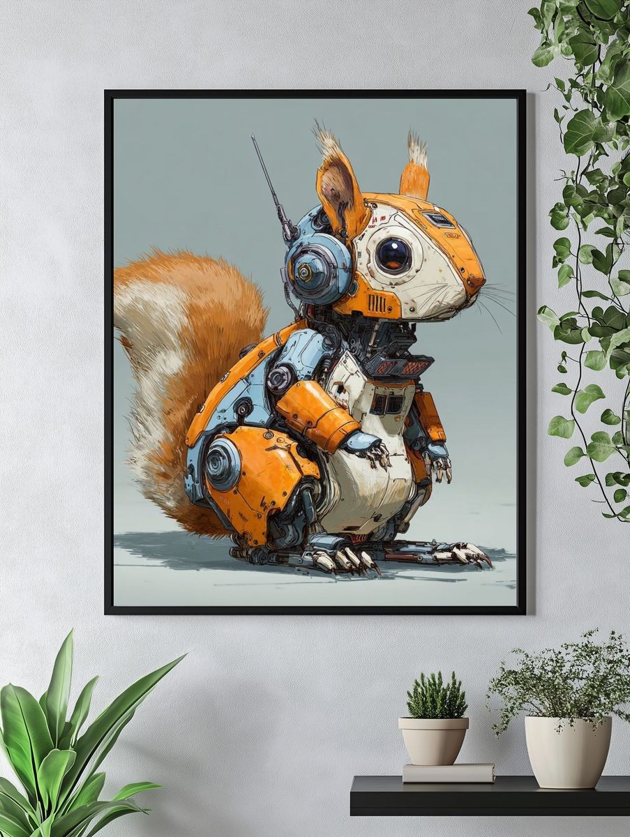 Robot Squirrel Digital Art Poster. — room view 4