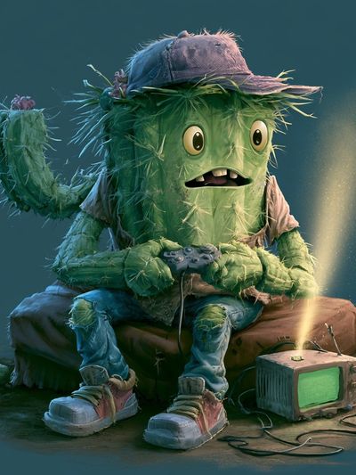 Cactus Gamer Illustration Poster. poster print