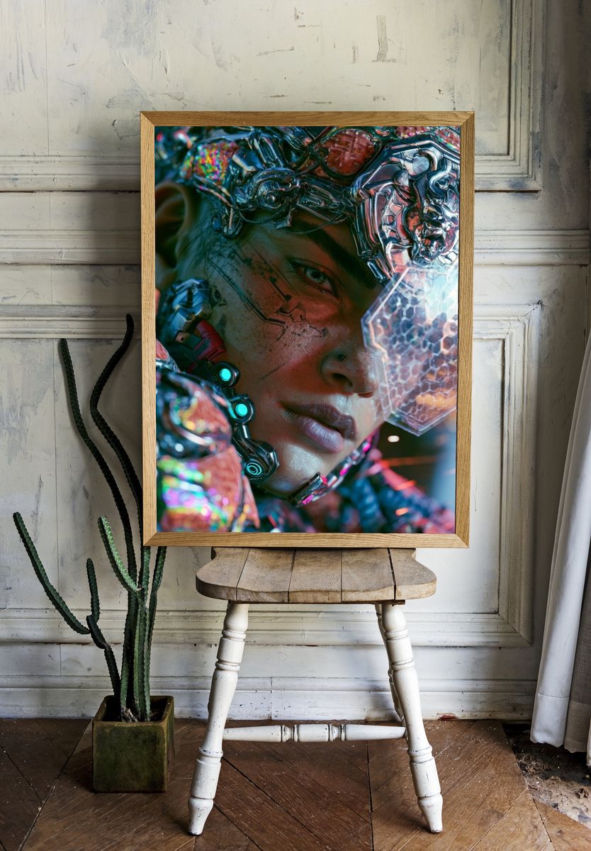 Cybernetic Portrait Digital Art Poster. — room view 1