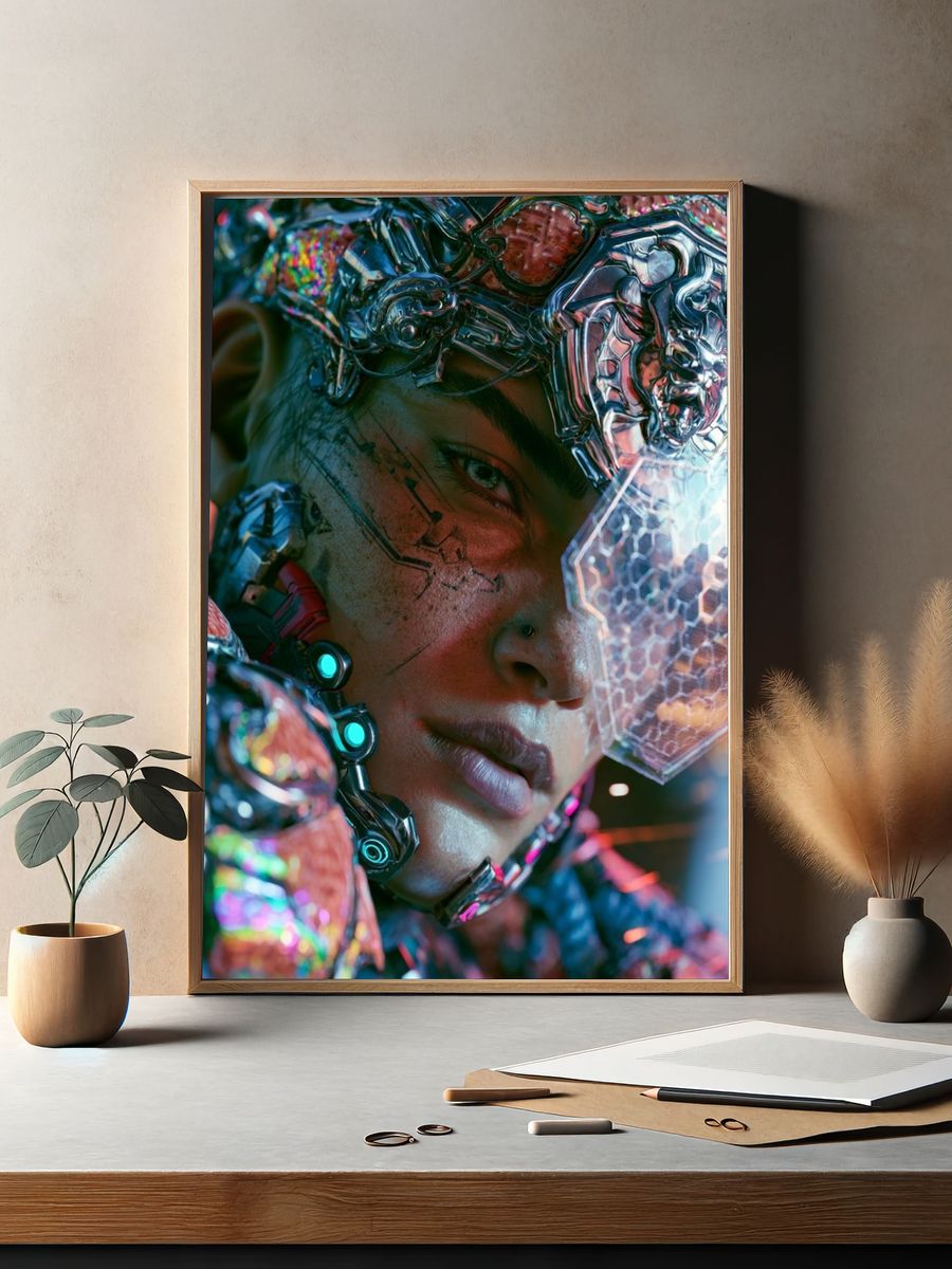 Cybernetic Portrait Digital Art Poster. — room view 2
