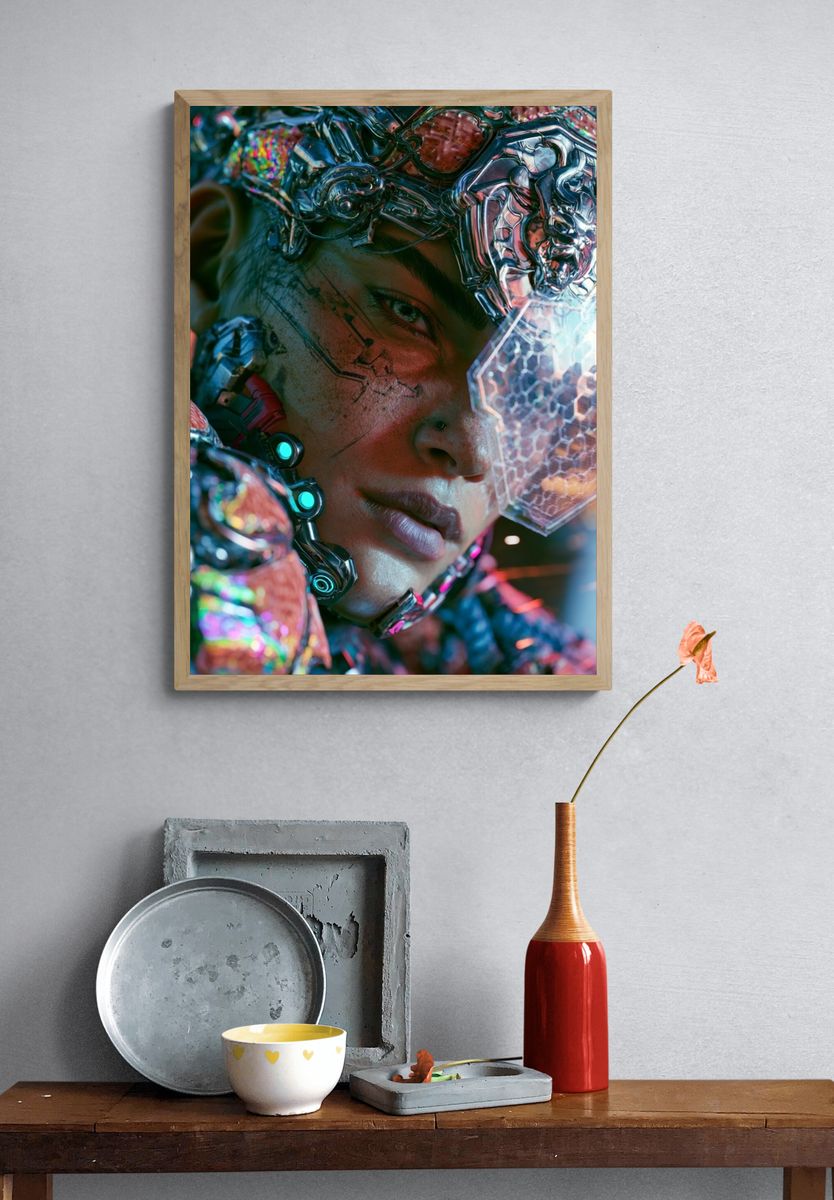 Cybernetic Portrait Digital Art Poster. — room view 3