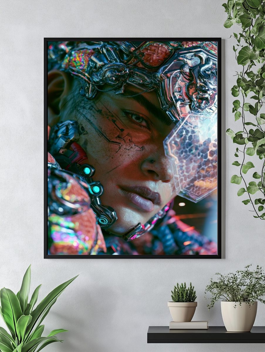Cybernetic Portrait Digital Art Poster. — room view 4