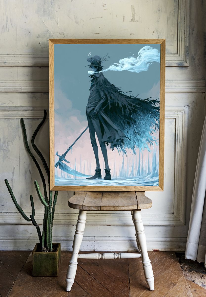Dreamlike Scythe Figure Illustration Poster. room preview