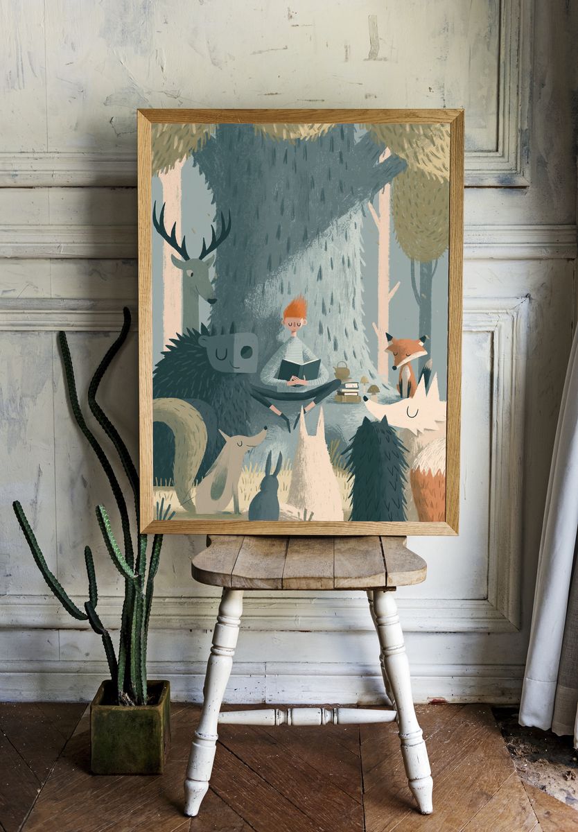Forest Storytime Illustration Poster. — room view 1