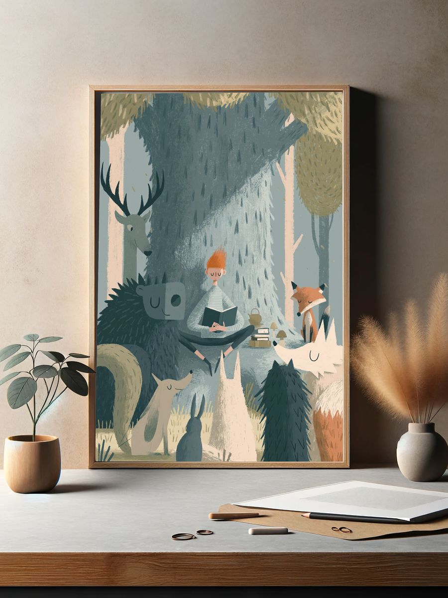 Forest Storytime Illustration Poster. — room view 2