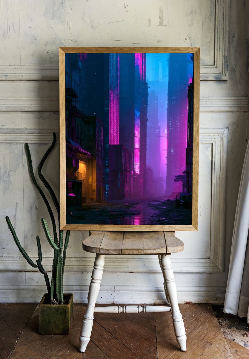 Neon Cyberpunk Alley Poster. room preview
