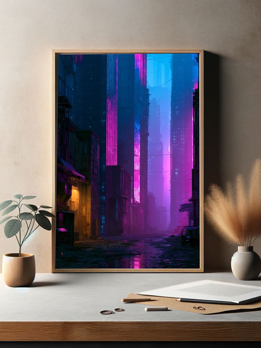 Neon Cyberpunk Alley Poster. — room view 2