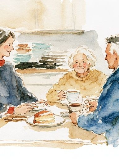 Family Tea Time Watercolor Poster. poster — illustration art