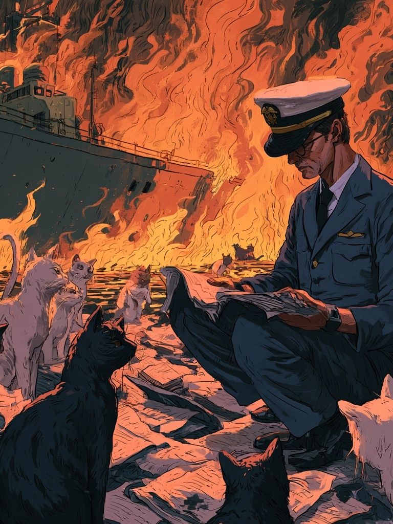 Cat Rescue Fire Scene Illustration Poster. poster detail