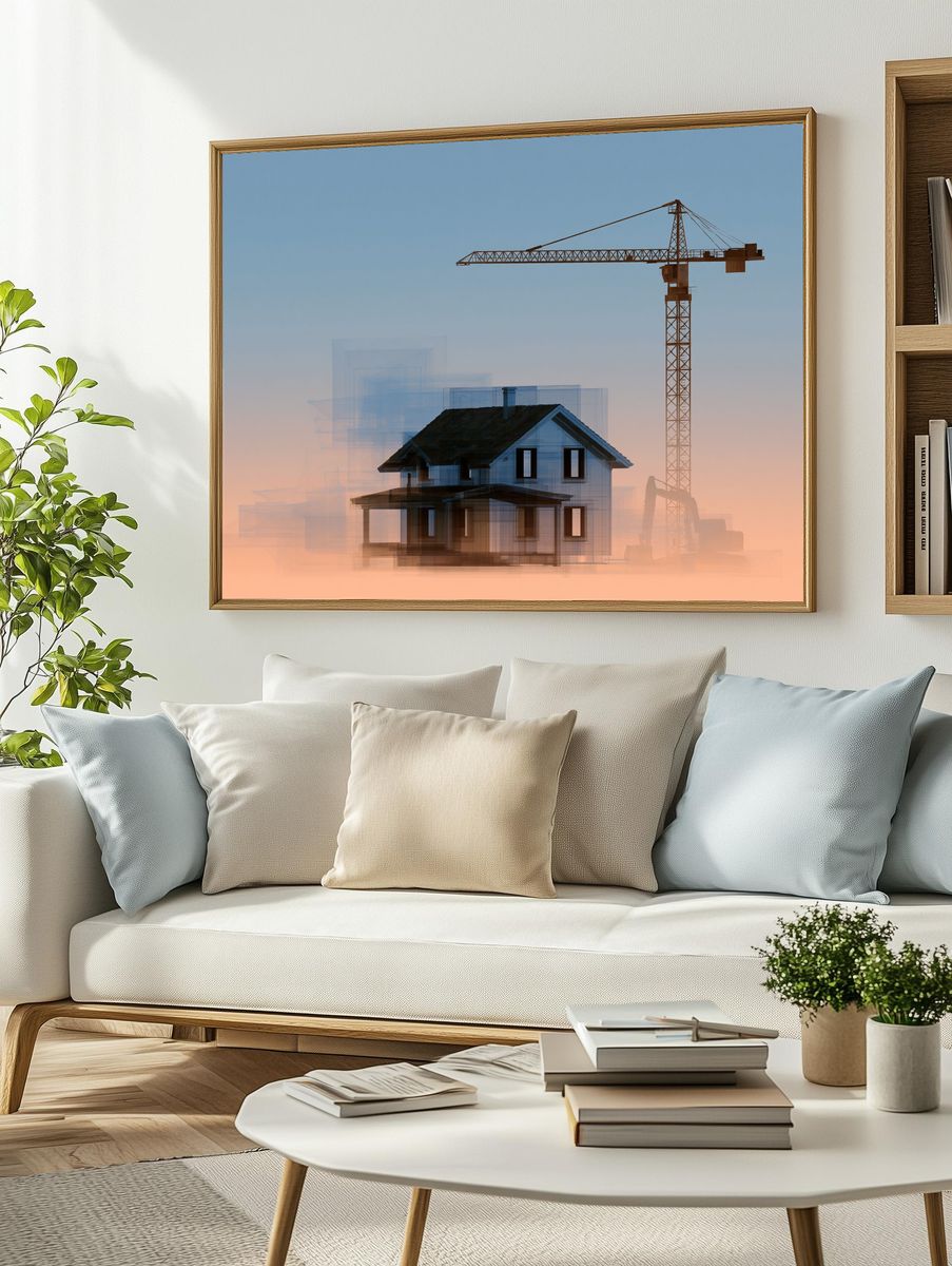 House Construction Crane Illustration Poster. — room view 2