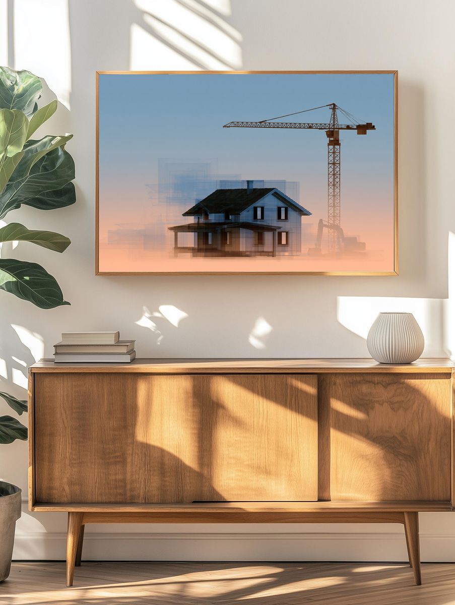 House Construction Crane Illustration Poster. — room view 3