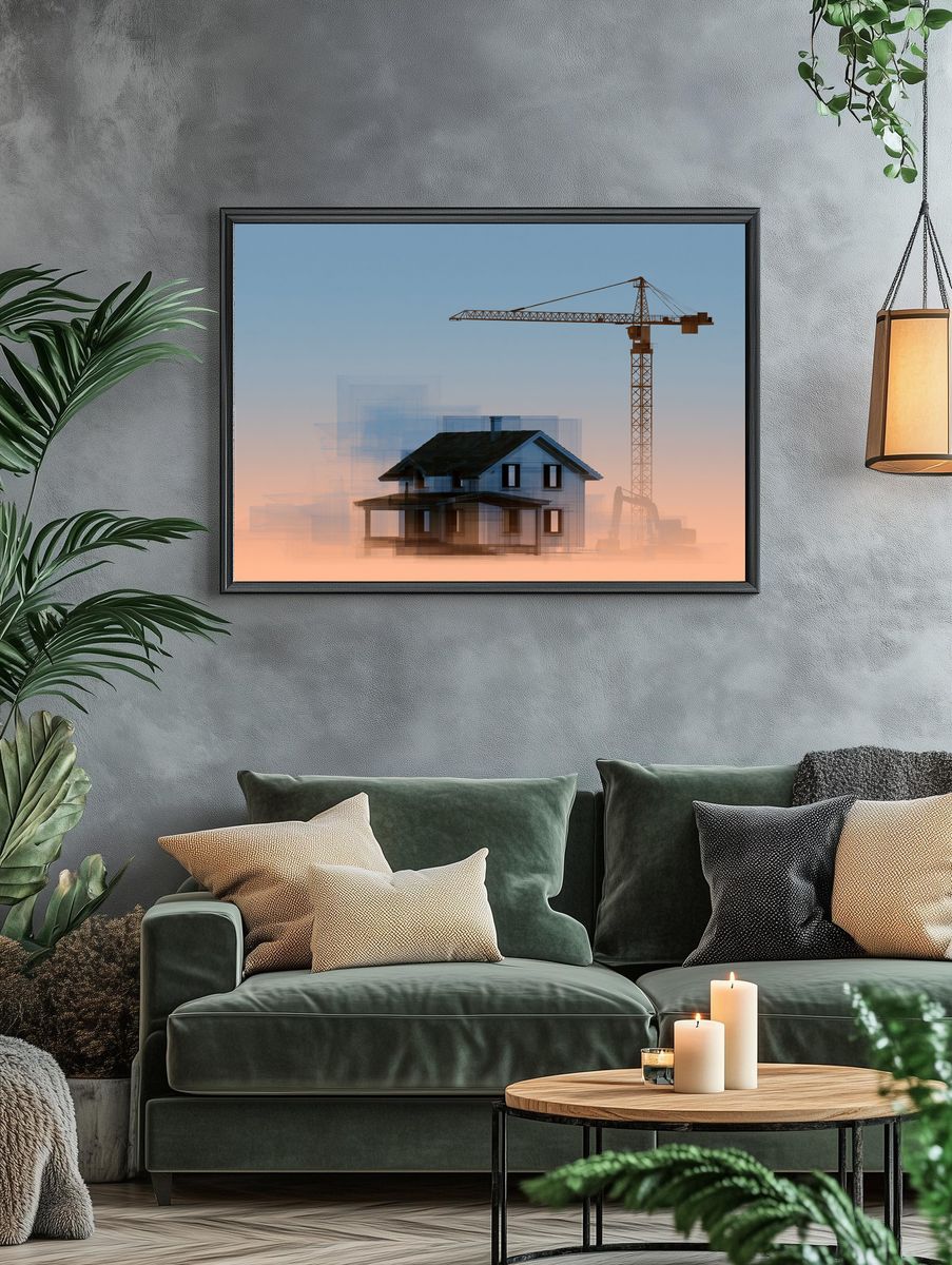 House Construction Crane Illustration Poster. — room view 4