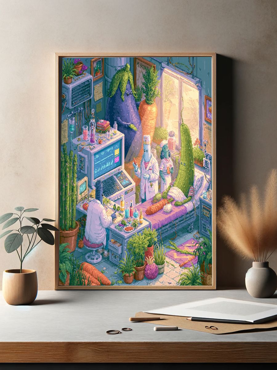 Pixel Plant Lab Illustration Poster. — room view 2