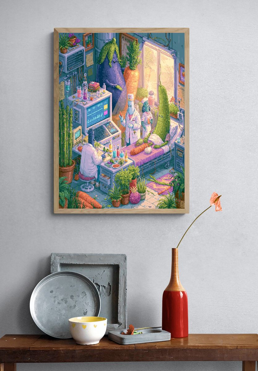 Pixel Plant Lab Illustration Poster. — room view 3