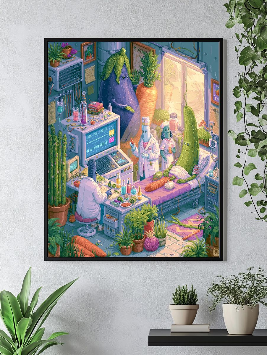 Pixel Plant Lab Illustration Poster. — room view 4