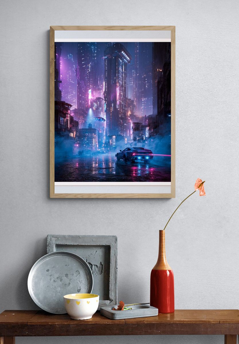 Neon Cyberpunk Cityscape Print. — room view 3