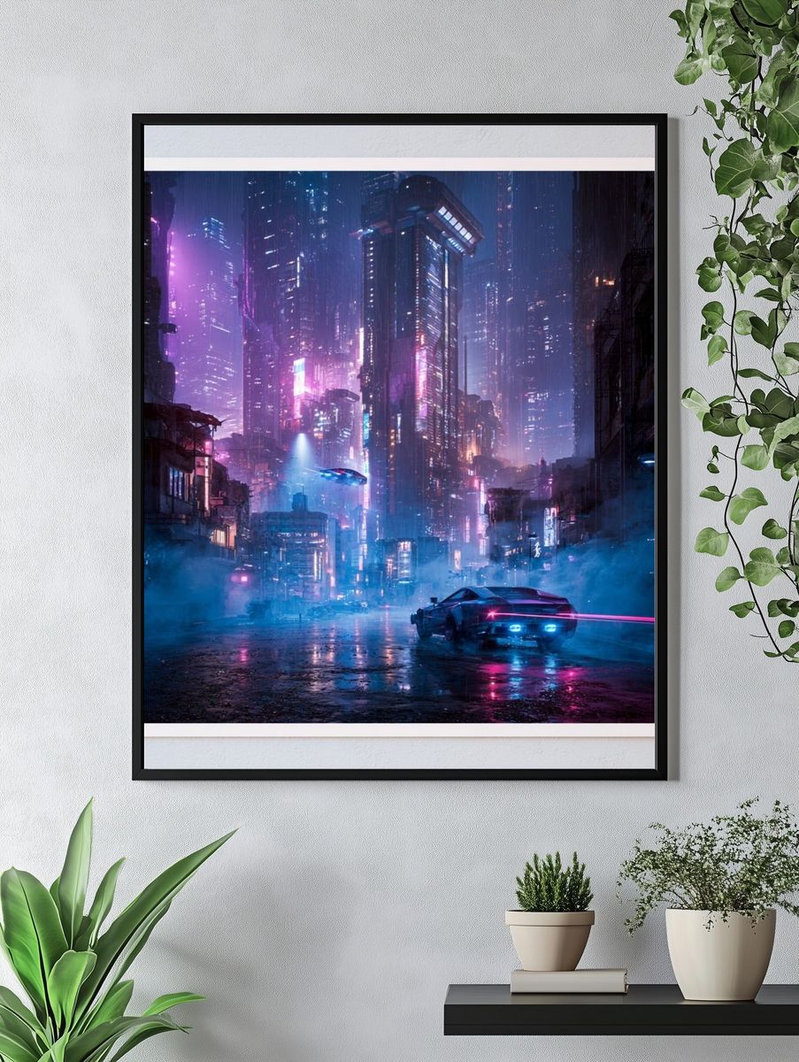 Neon Cyberpunk Cityscape Print. — room view 4