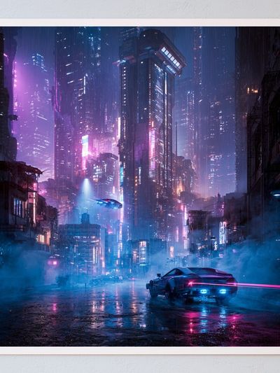 Neon Cyberpunk Cityscape Print.