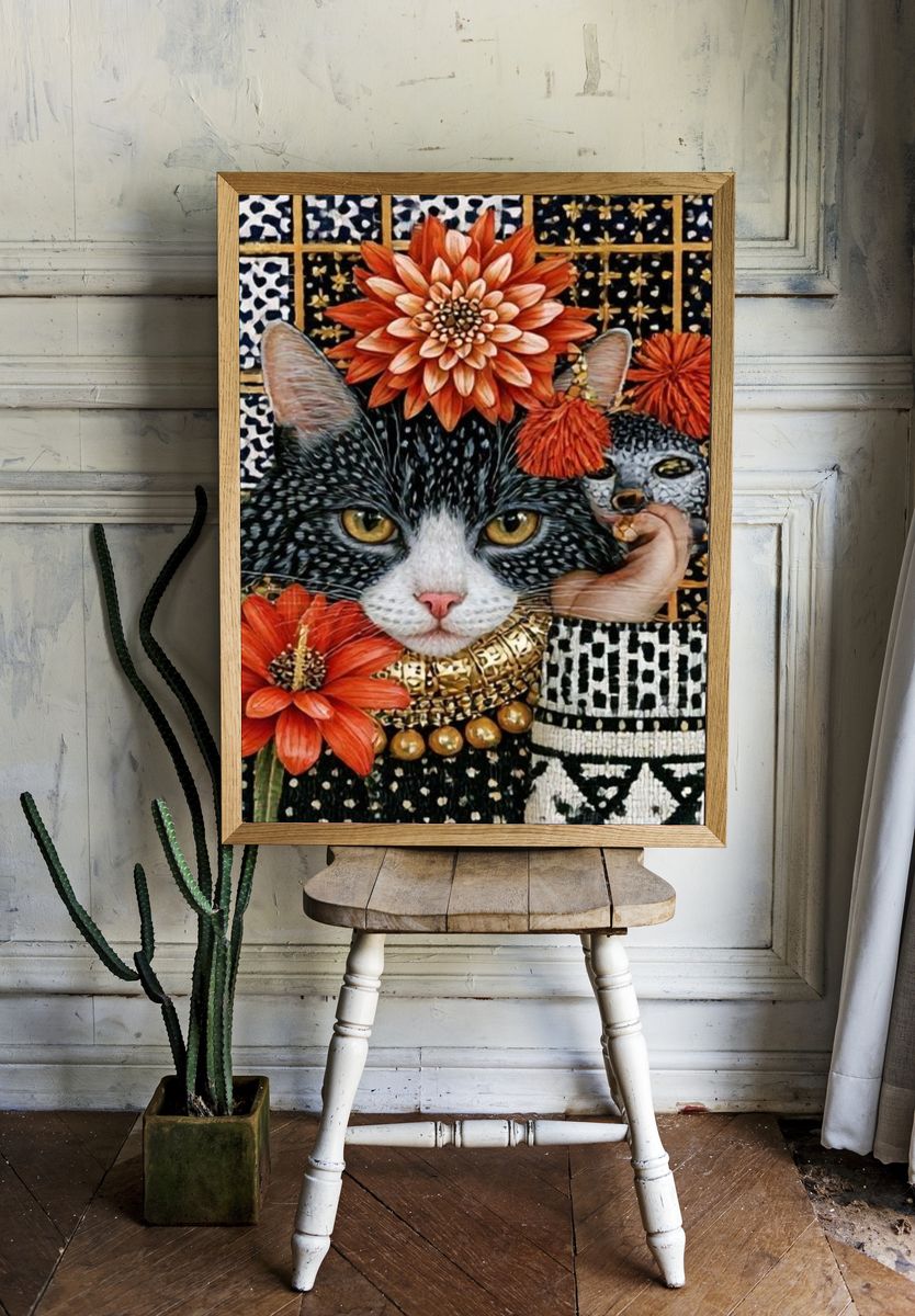 Ornate Cat Portrait Illustration Poster. — room view 1