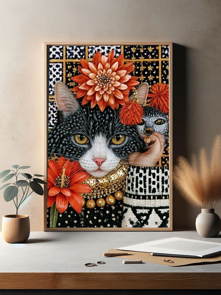 Ornate Cat Portrait Illustration Poster. — room view 2