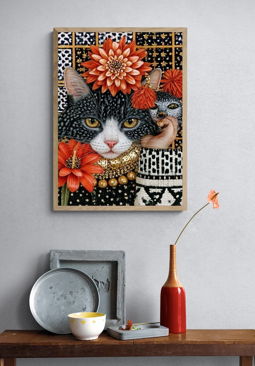 Ornate Cat Portrait Illustration Poster. — room view 3