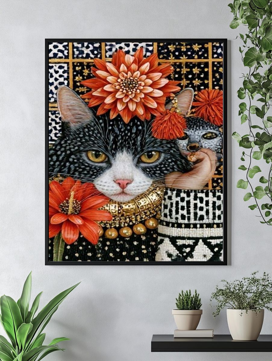 Ornate Cat Portrait Illustration Poster. — room view 4