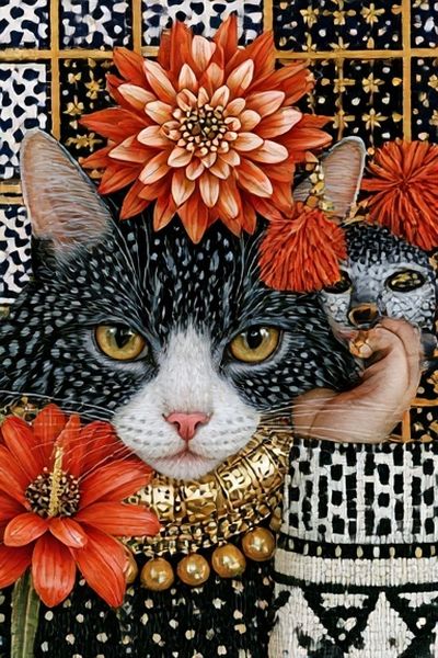 Ornate Cat Portrait Illustration Poster.