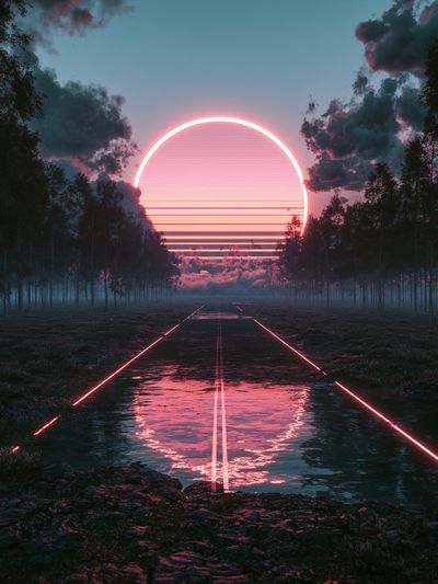 Neon Sunset Forest Road Print.