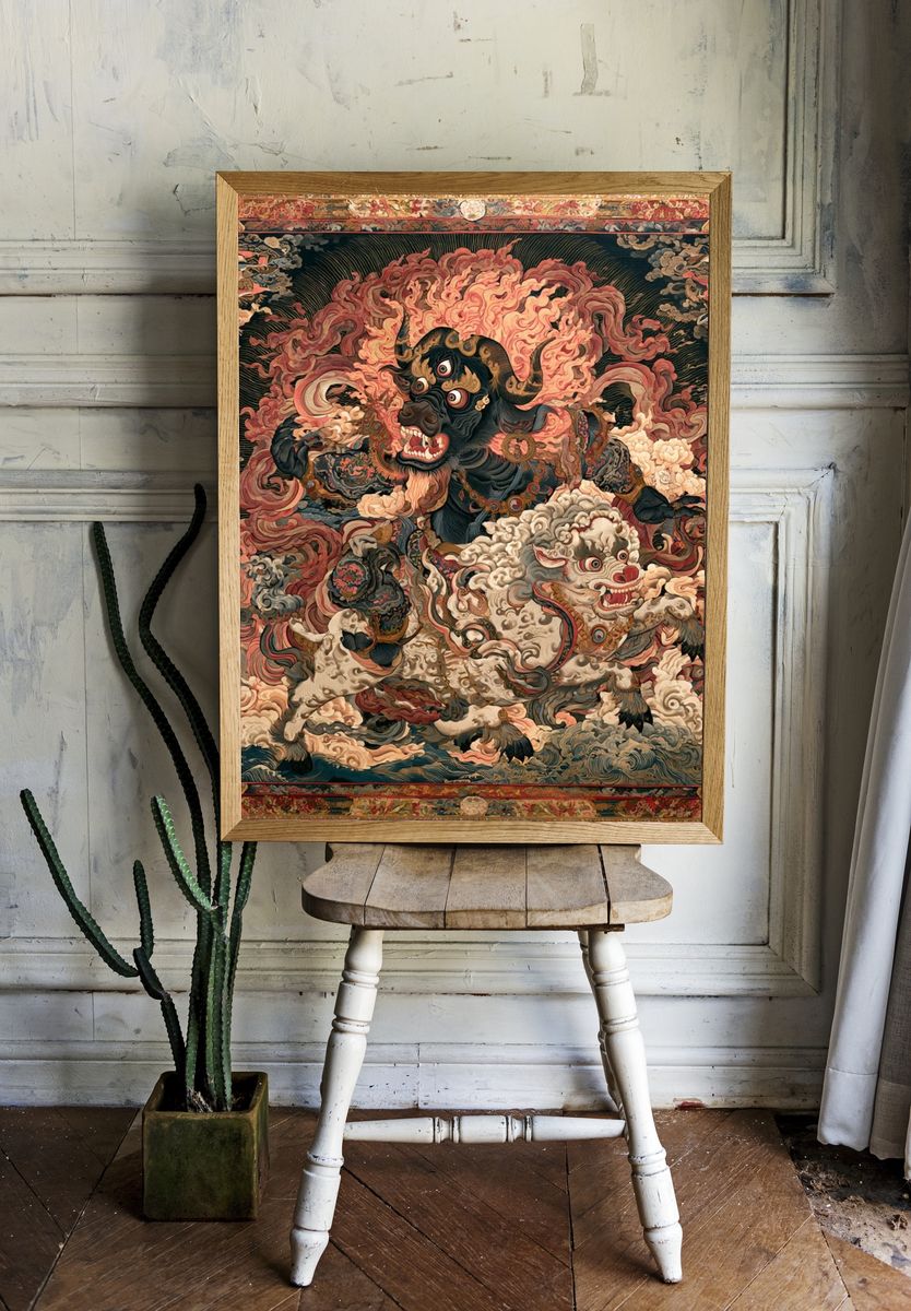 Mythic Bull and Lion Dance Print. — room view 1