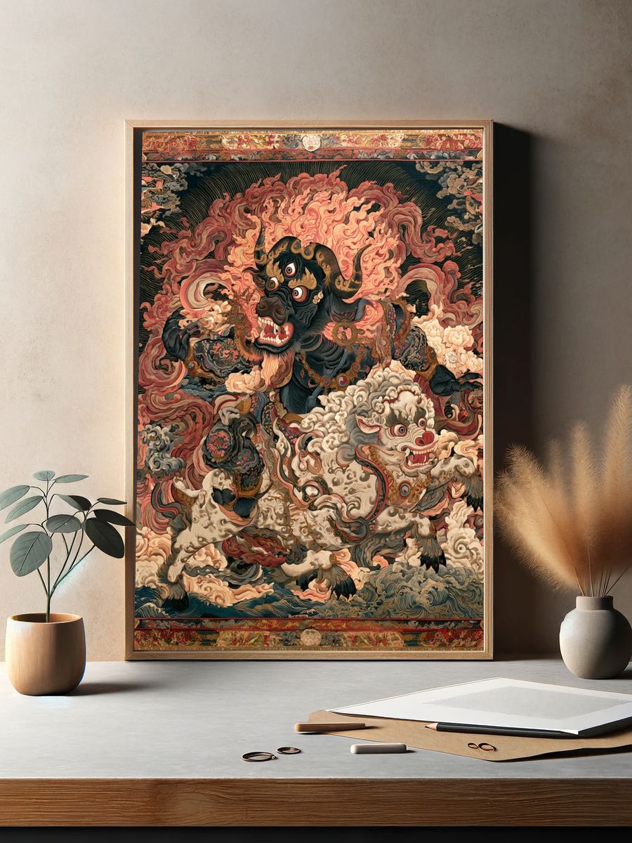 Mythic Bull and Lion Dance Print. — room view 2