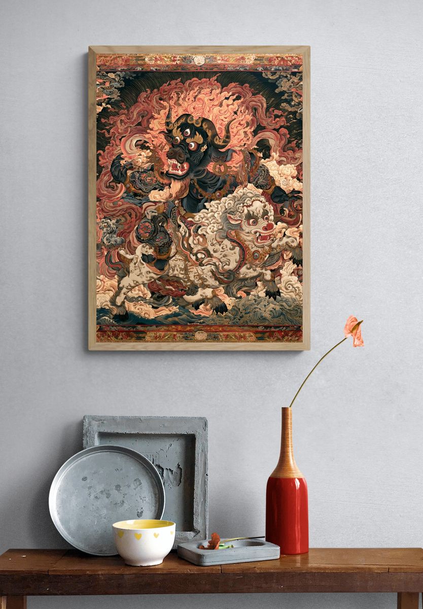 Mythic Bull and Lion Dance Print. — room view 3
