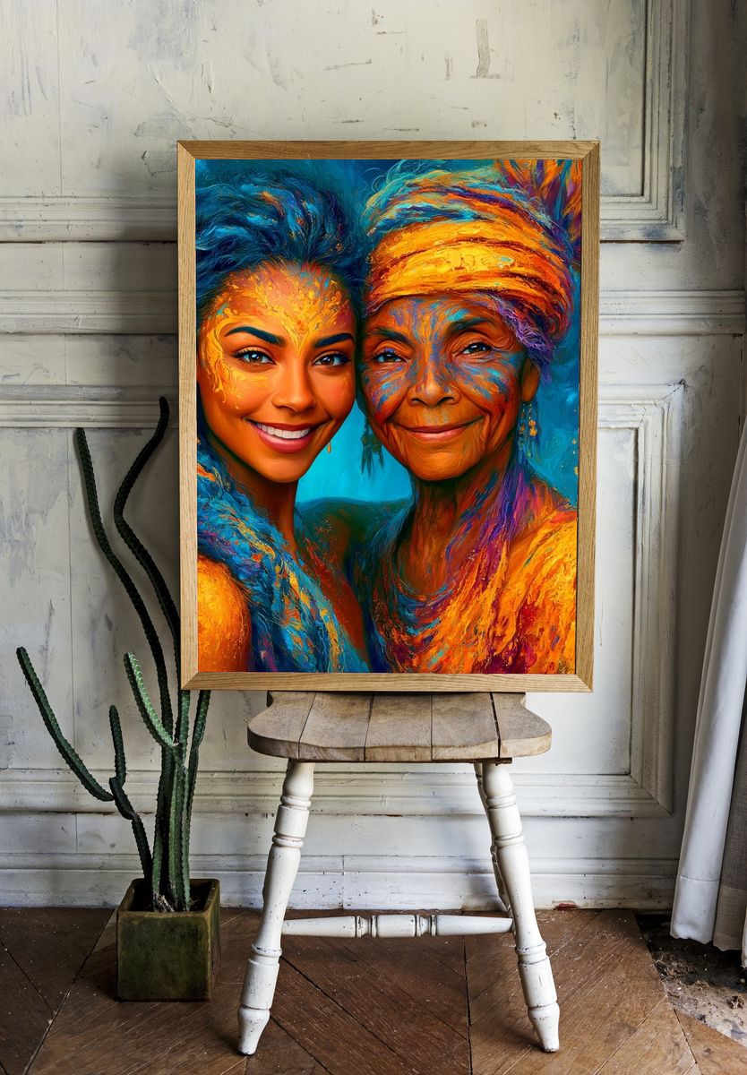 Colorful Portrait Duo Illustration Poster. — room view 1
