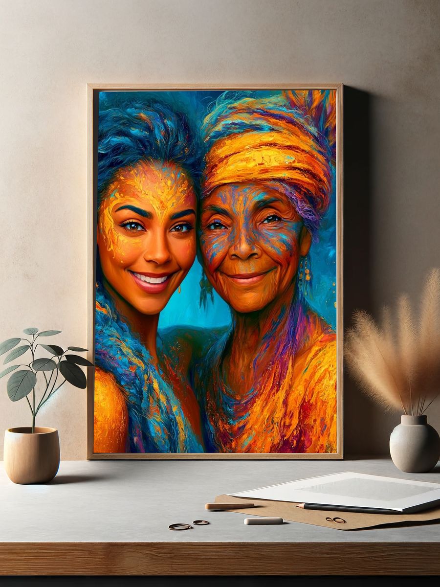 Colorful Portrait Duo Illustration Poster. — room view 2