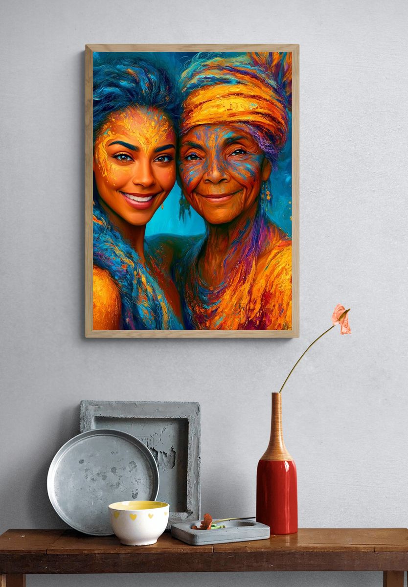 Colorful Portrait Duo Illustration Poster. — room view 3