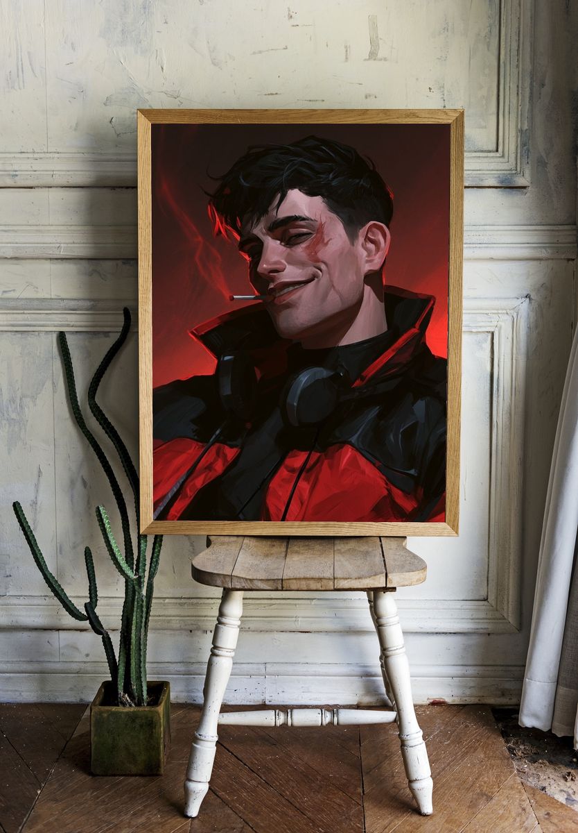 Smirking Cyberpunk Portrait Poster. room preview