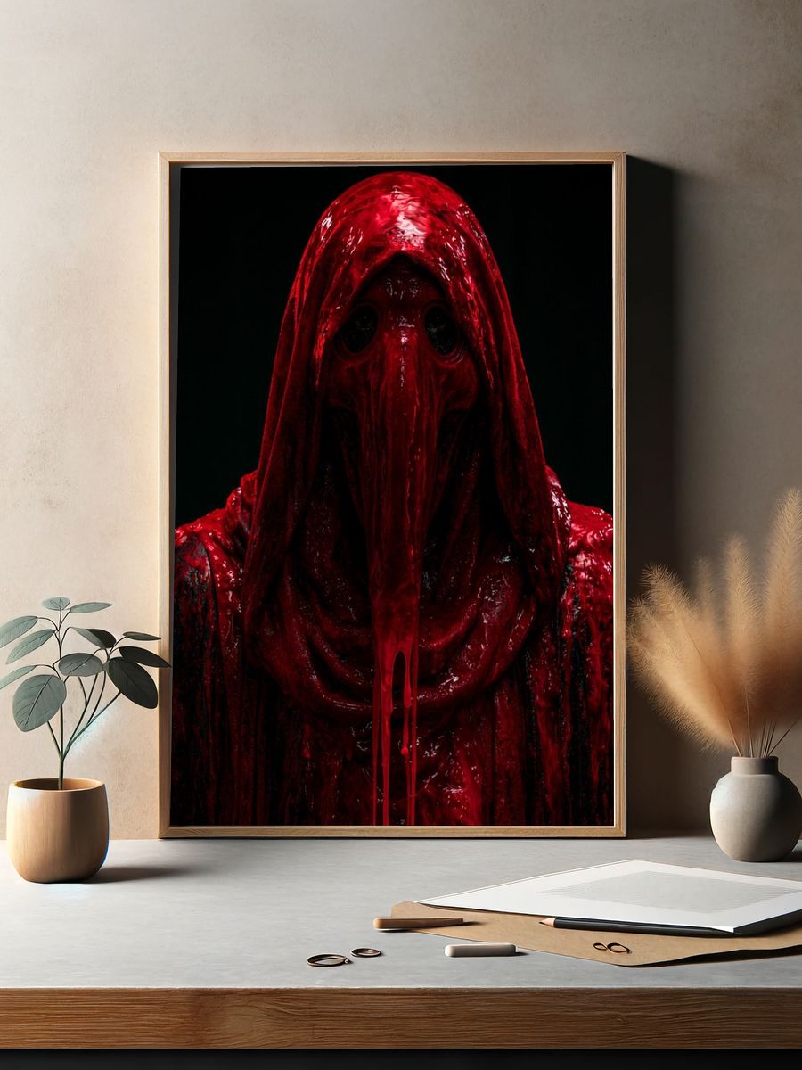 Crimson Hooded Horror Portrait Poster. — room view 2