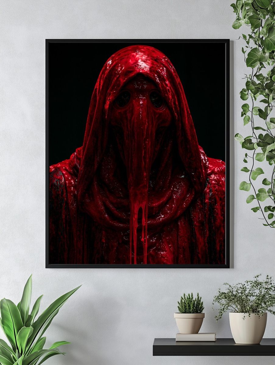 Crimson Hooded Horror Portrait Poster. — room view 4