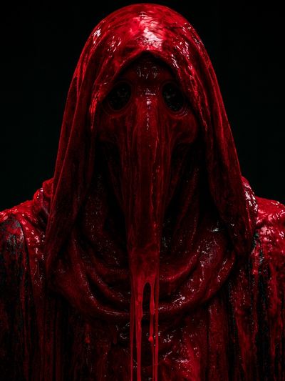 Crimson Hooded Horror Portrait Poster. poster