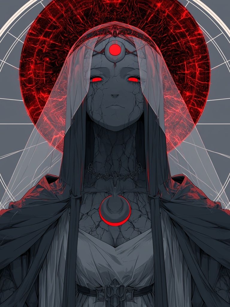 Crimson Halo Mystic Figure Print. poster — illustration art