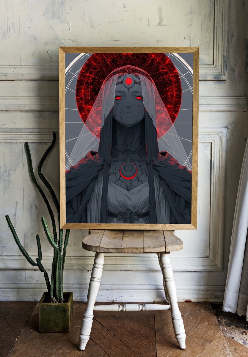 Crimson Halo Mystic Figure Print. — room view 1