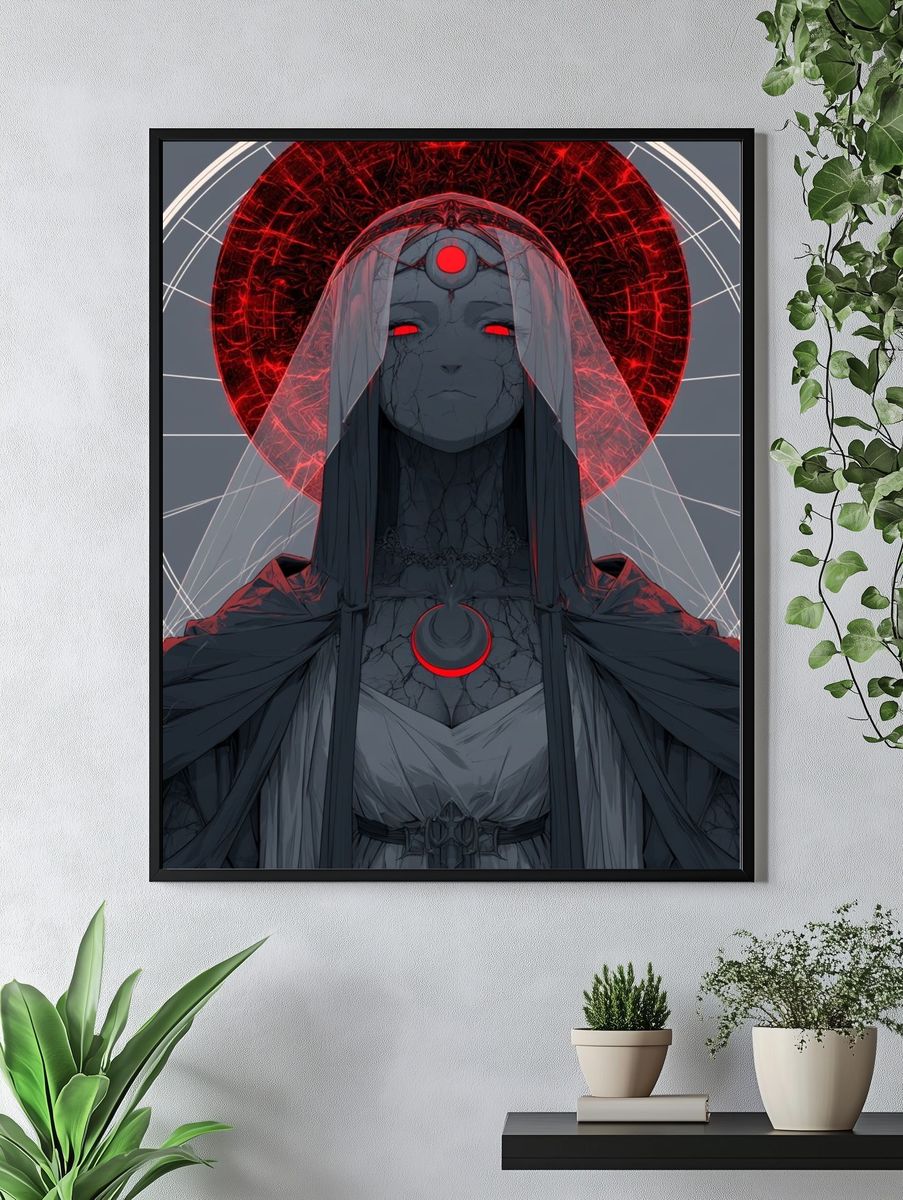 Crimson Halo Mystic Figure Print. — room view 4