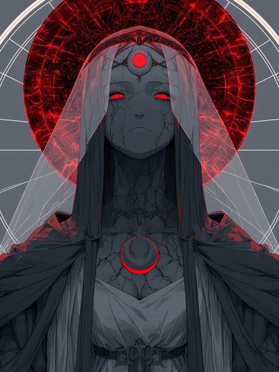 Crimson Halo Mystic Figure Print. poster